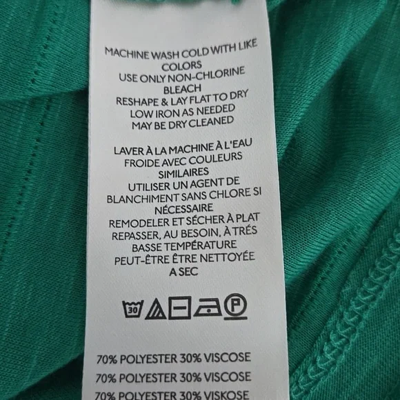 ANTHROPOLOGIE Double Ruffle Emerald Short Sleeve Blouse Top Rounded Neck Sz XL - Picture 10 of 11